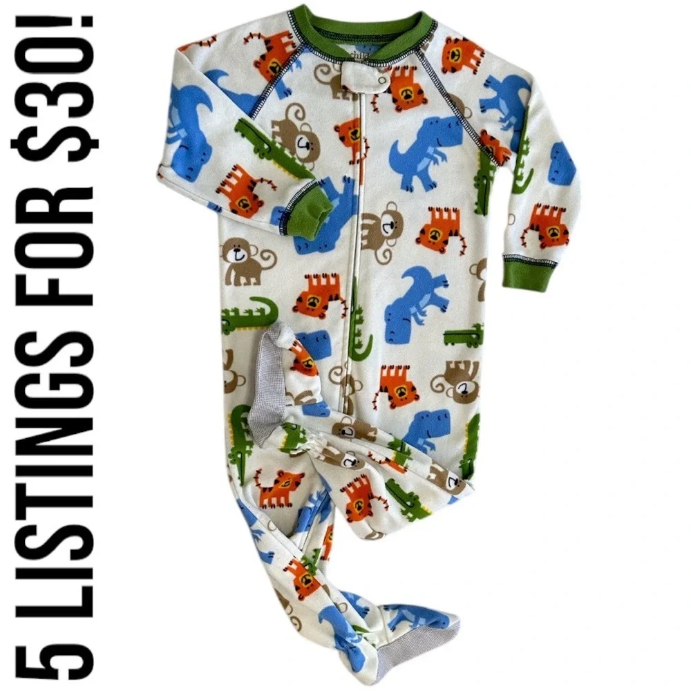 Carter’s Baby Toddler Boy Safari Animal Print Zip Footie One Piece Pajamas 24 M